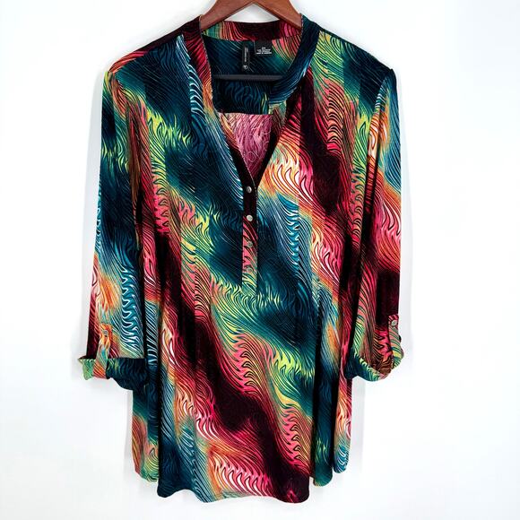 New Directions Curvy Plus Size 2X Stretchy Tropical Artsy Blouse Shirt Top Beach - Picture 1 of 7